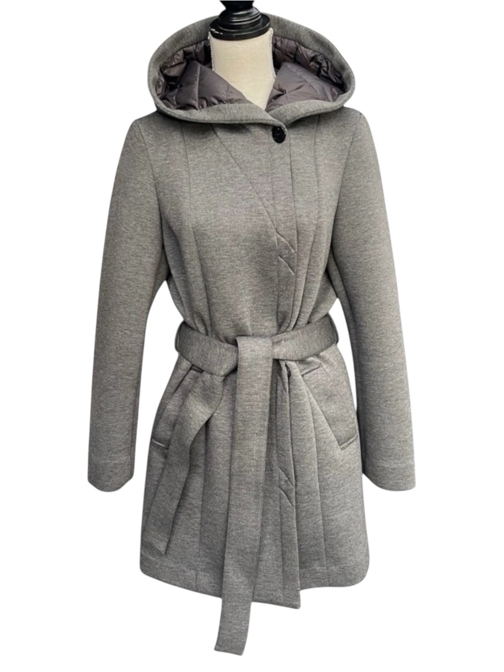 Laundry by Shelli Segal Charcoal Snap Hooded Belted Jacket (M)